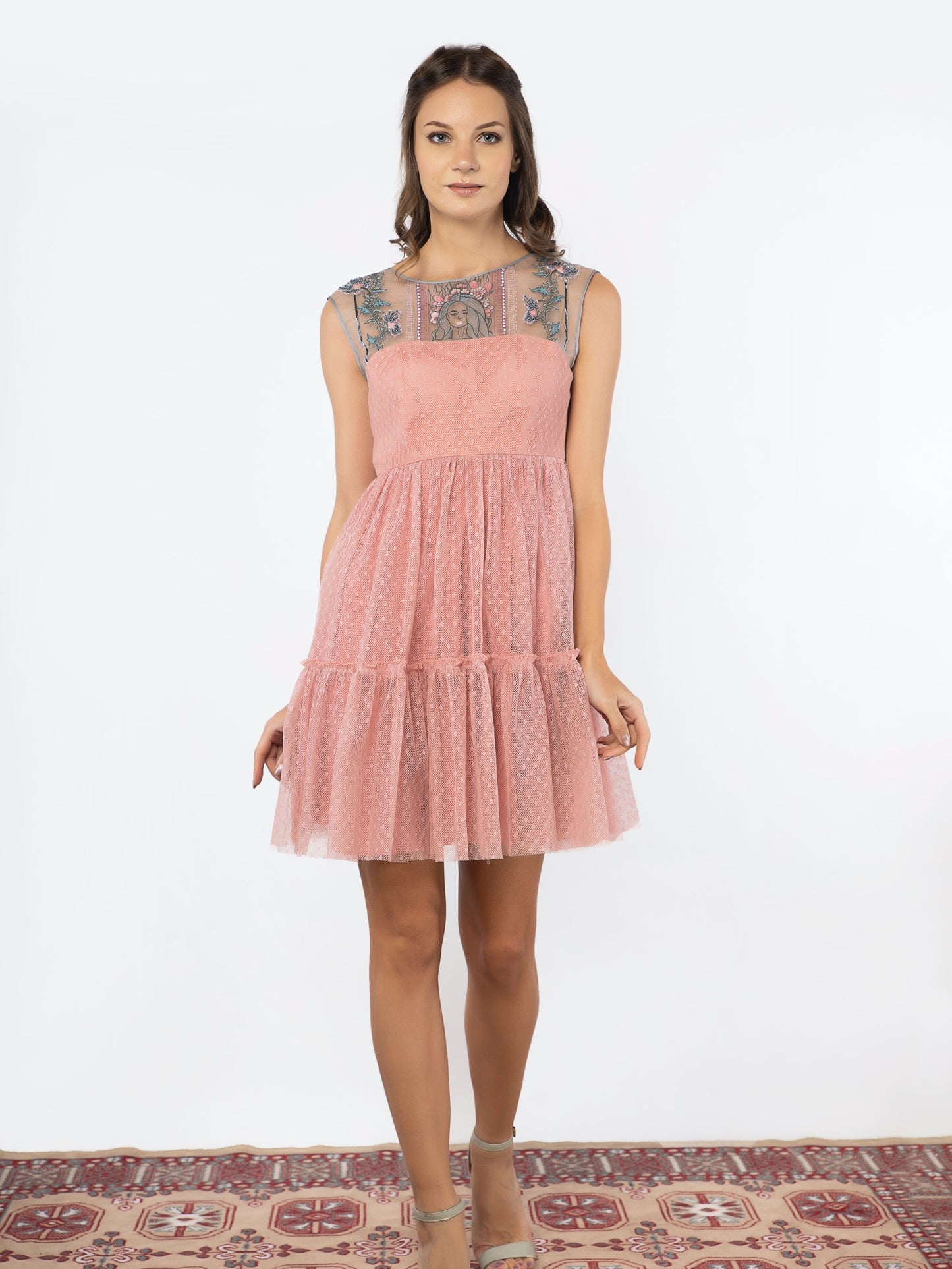 Pink frill skater dress image 1