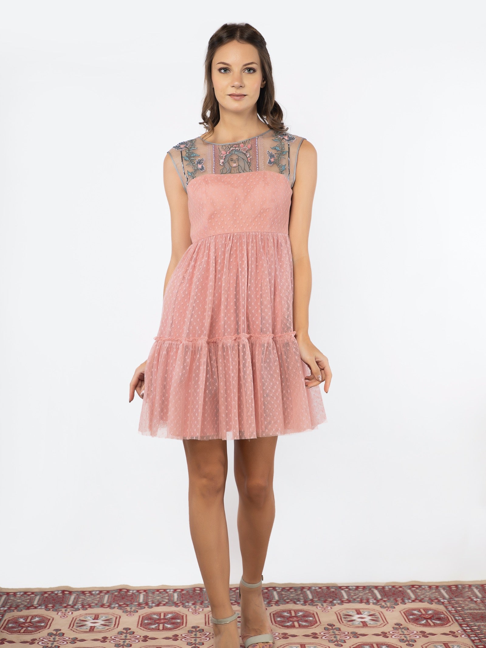 Pink frill skater dress image 1