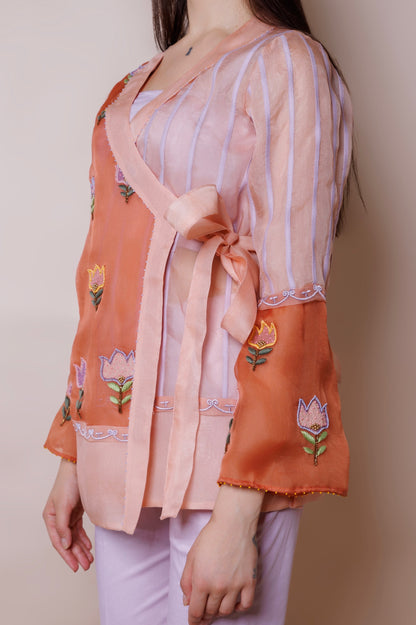Multicolour organza blazer with lavender inner and pants image 4