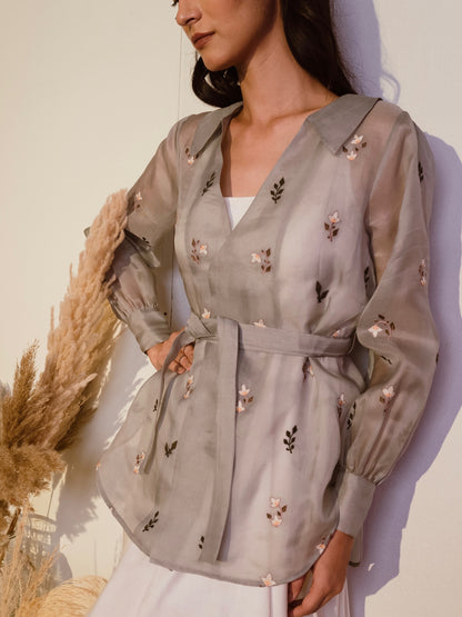 Floral embroidered organza shirt image 0