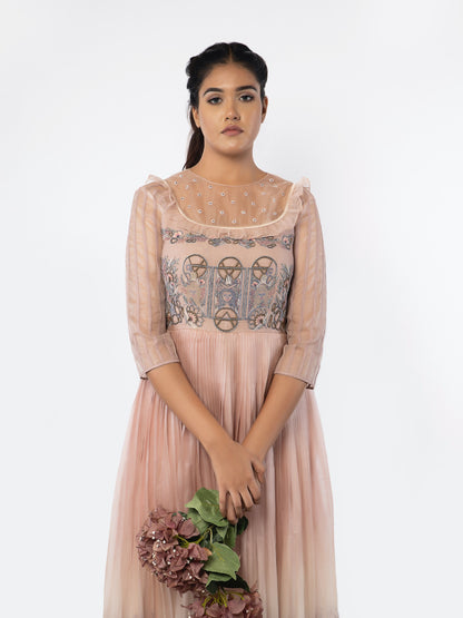 Rose gold floral embroidered organza gown. image 3