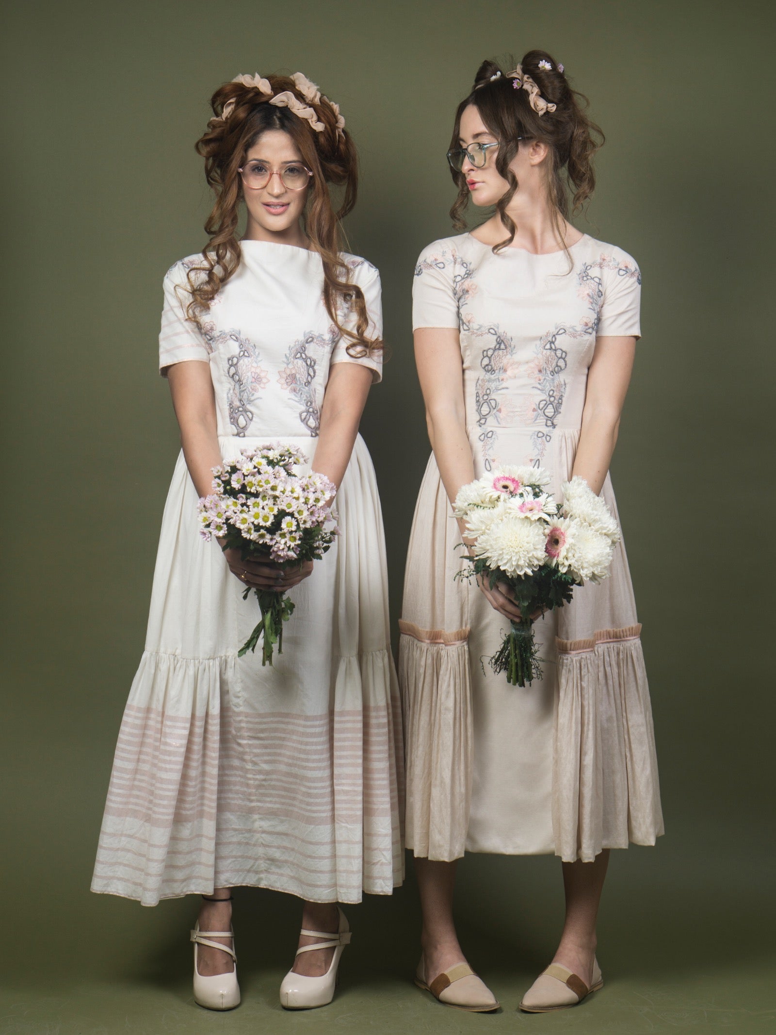 Floral embroidered calf length dress. image 2