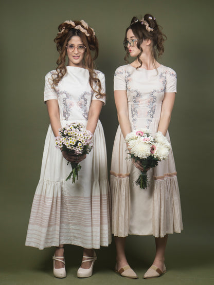 Floral embroidered calf length dress. image 2