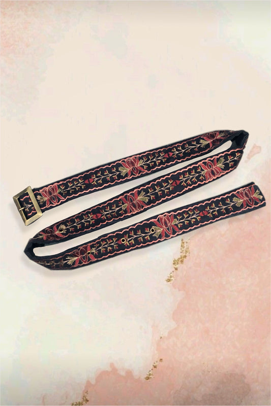 Navy blue lotus embroidered belt image 1