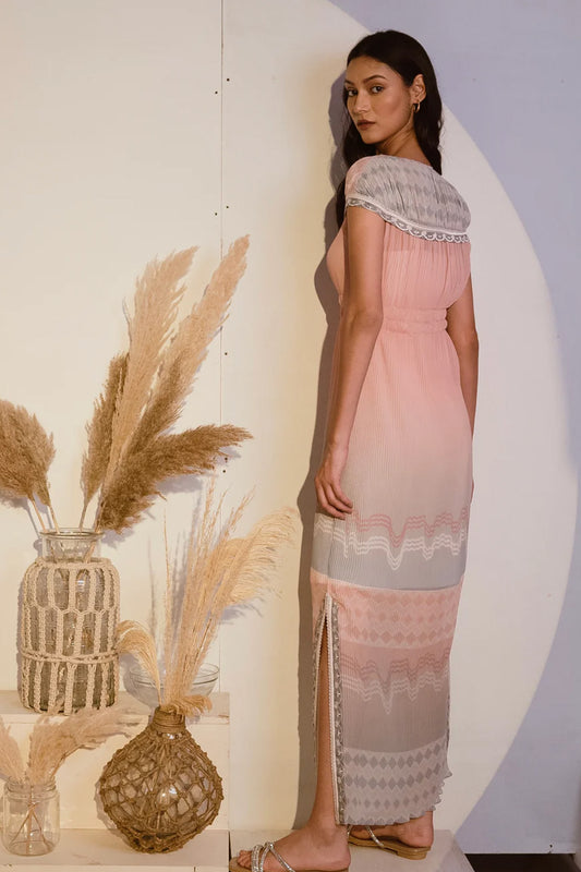 Narrow pleated georgette dress