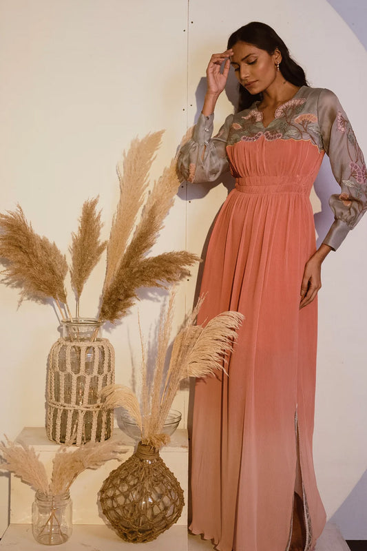 Narrow pleated orange dress