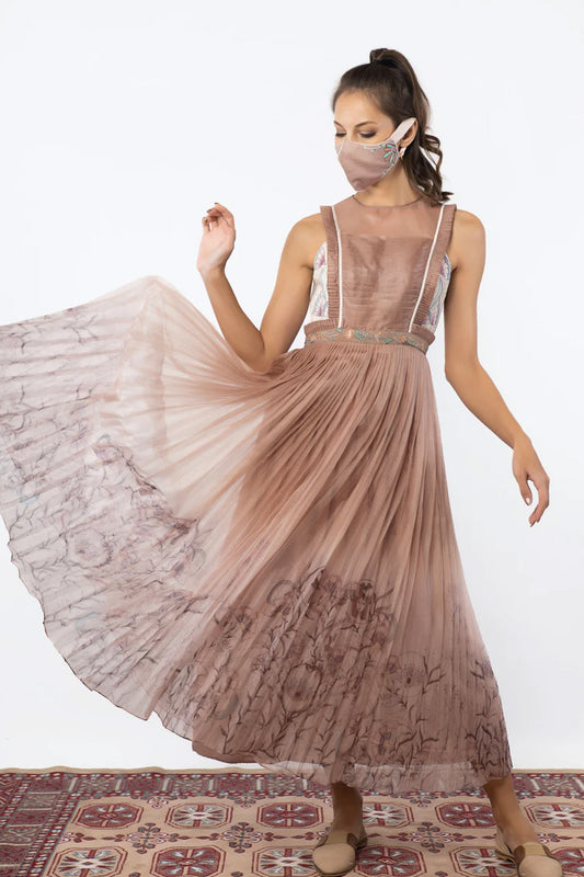 Brown organza pleated gown