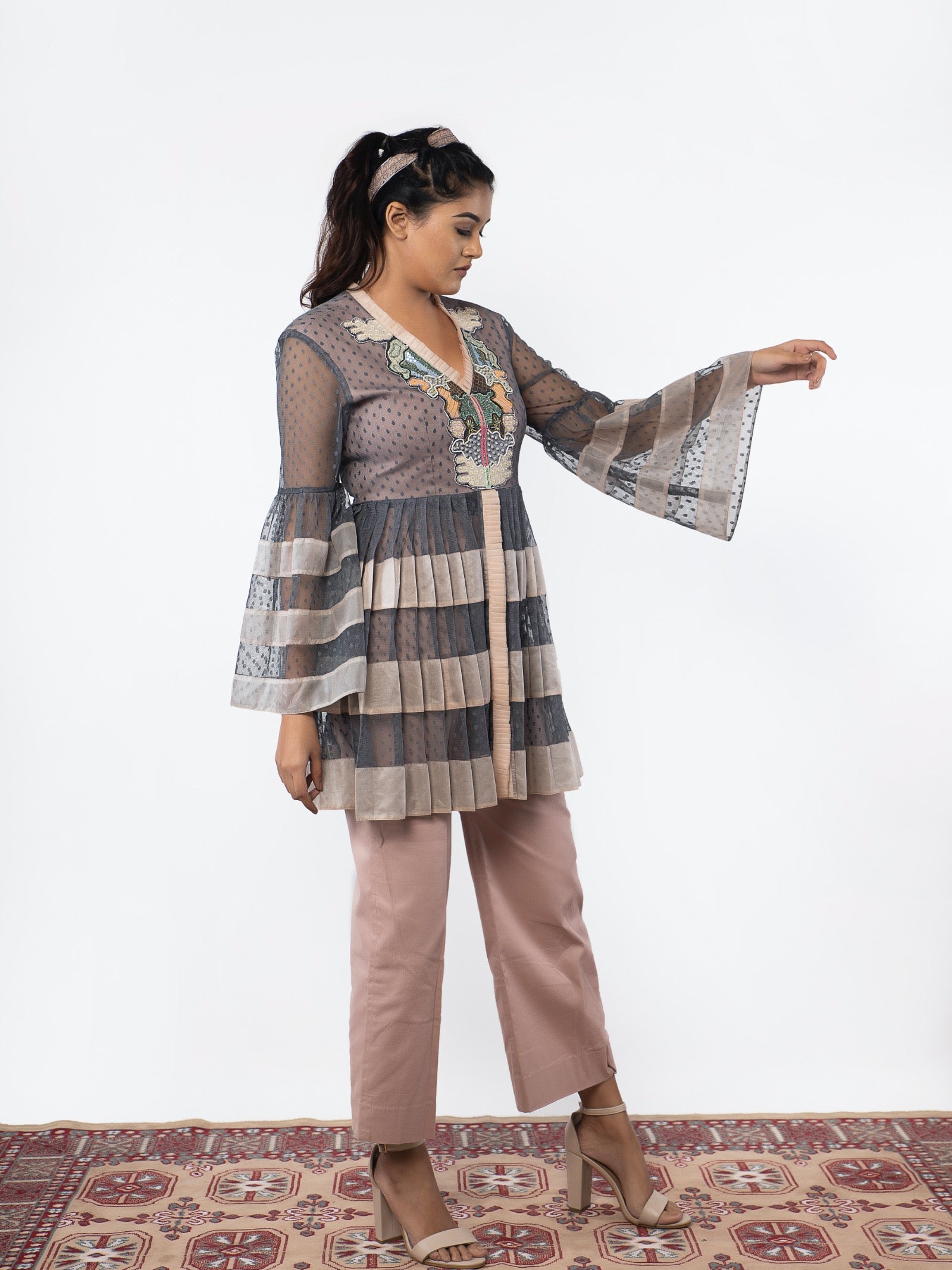 Blue patchwork tunic with straight fit pants image 1