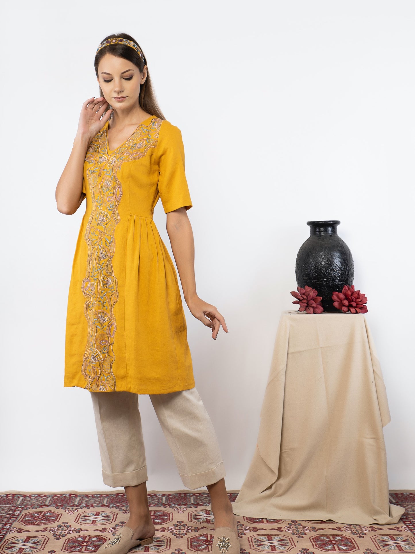 Mustard tunic with pants image 1