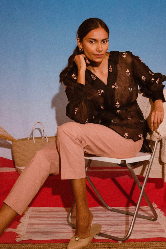 Black floral organza shirt