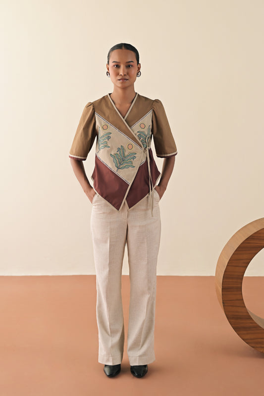 Walnut trio top with textured pants image 0