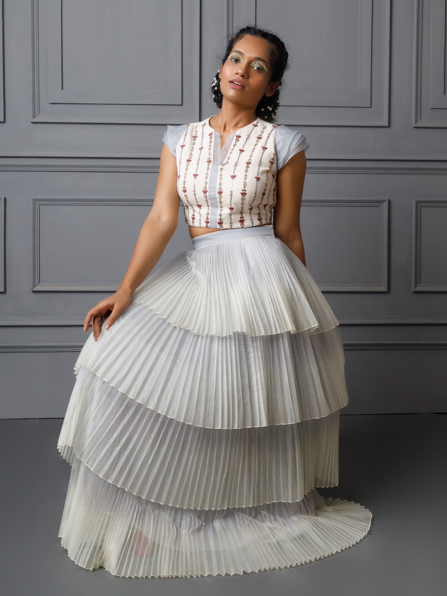 Multi layer ombre organza skirt. (Blue) image 3