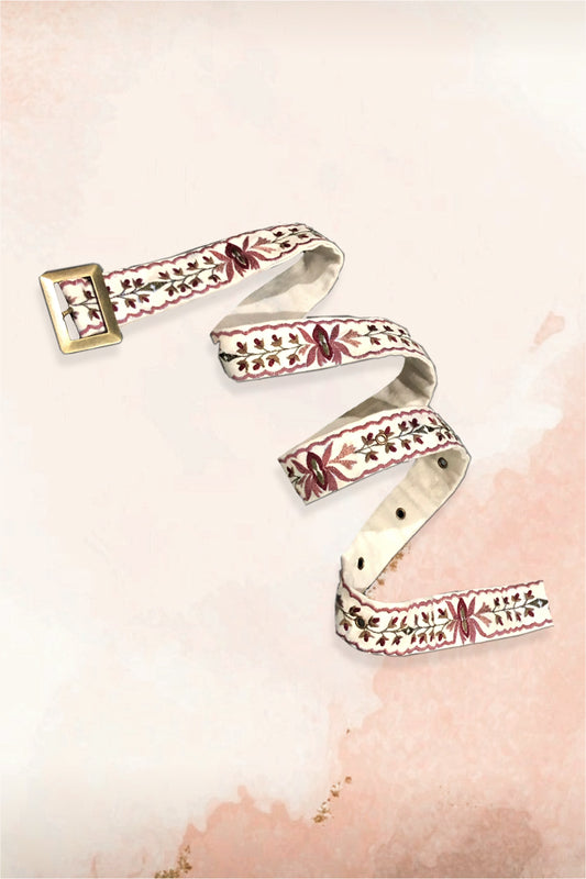 White lotus embroidered belt. image 0