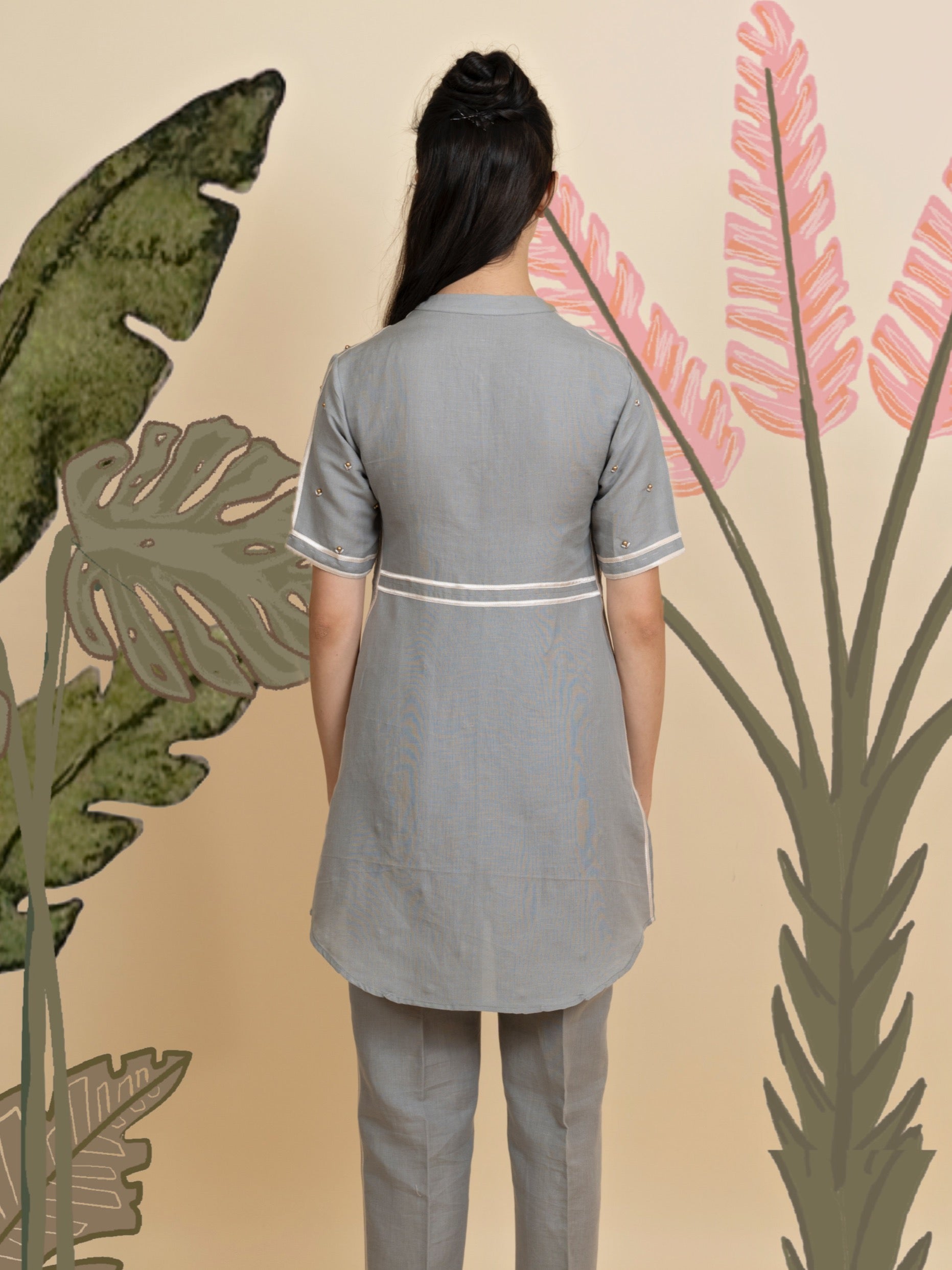 Stripe detail tunic and pants. (Gray) image 2
