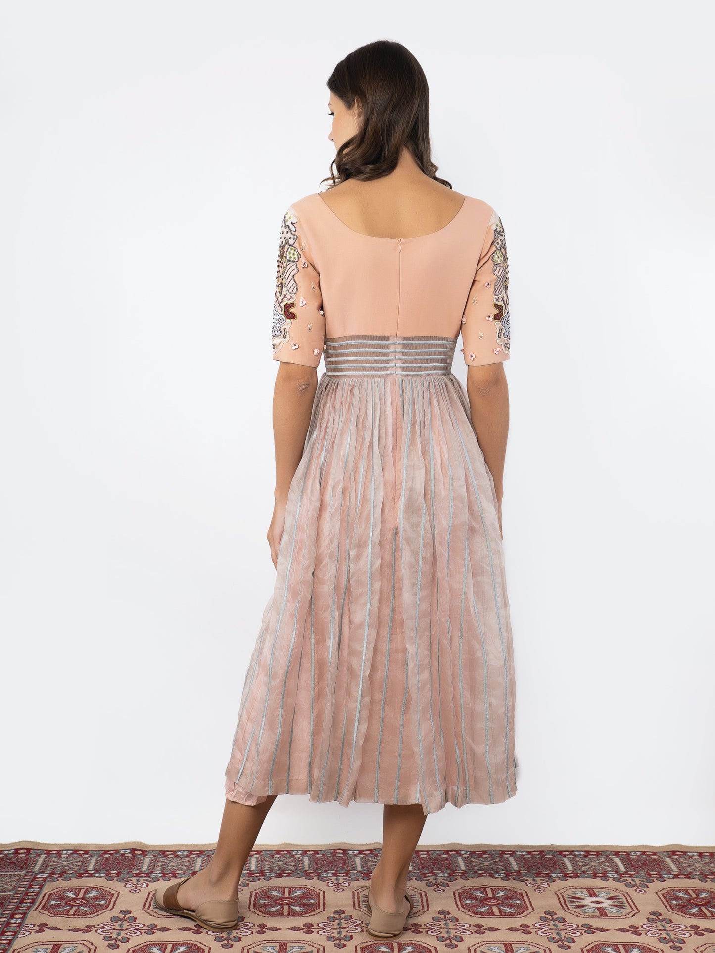 Peach organza calf length gown image 3