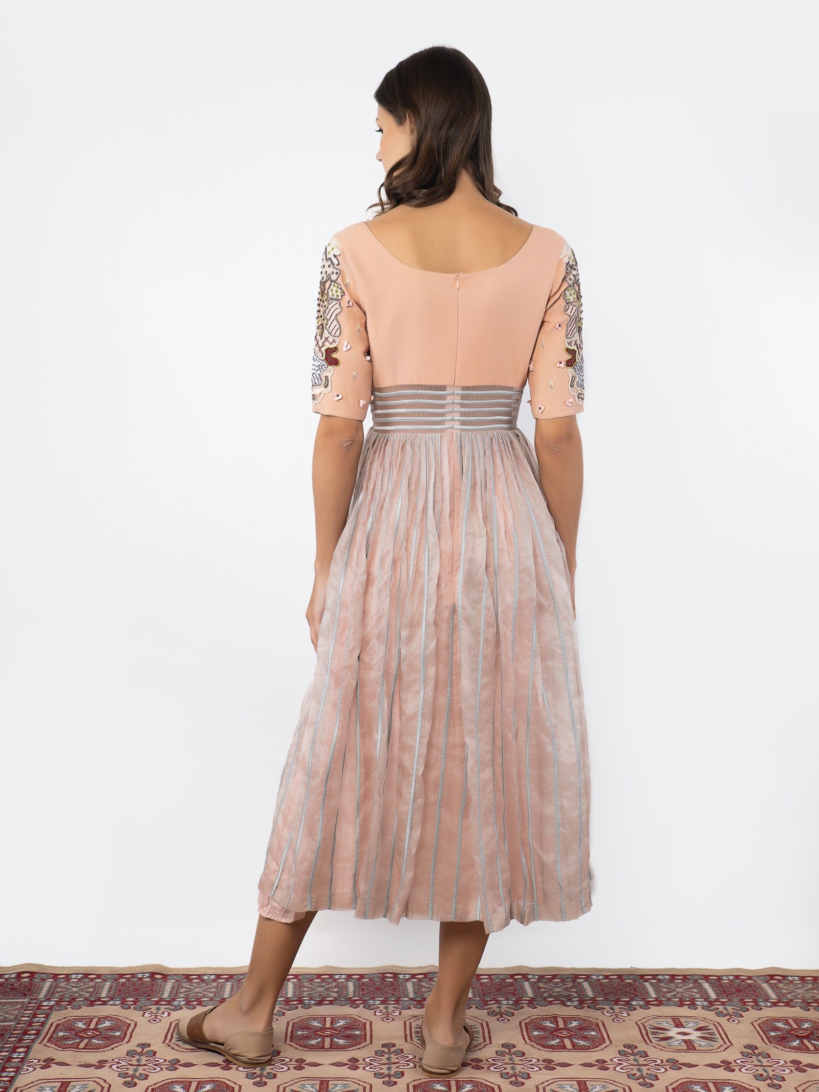 Peach organza calf length gown image 3