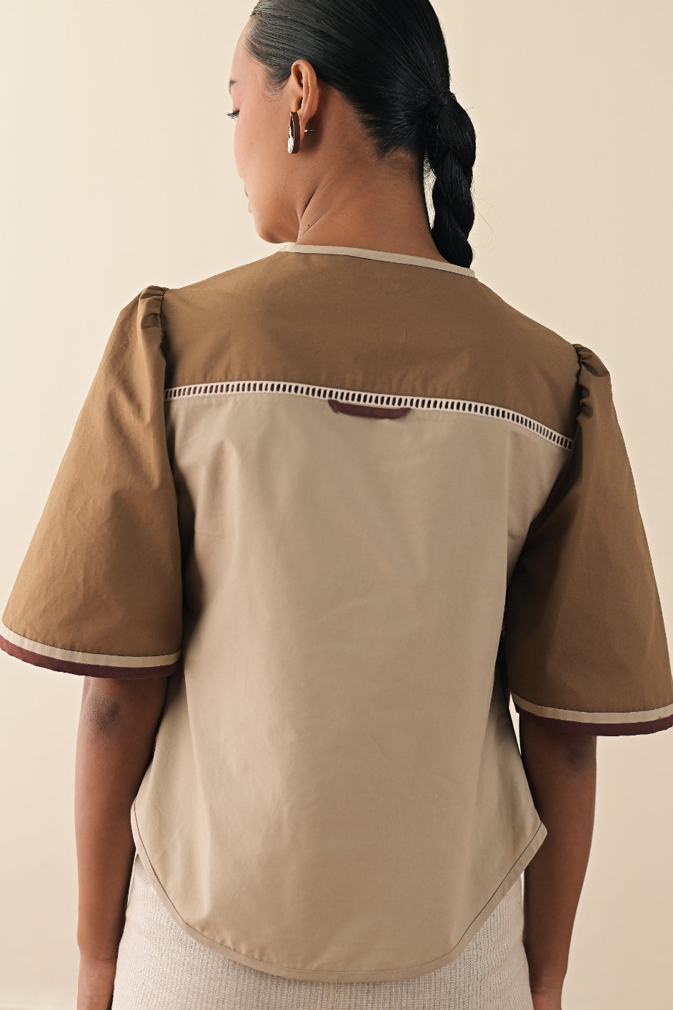 Walnut trio top with textured pants image 4