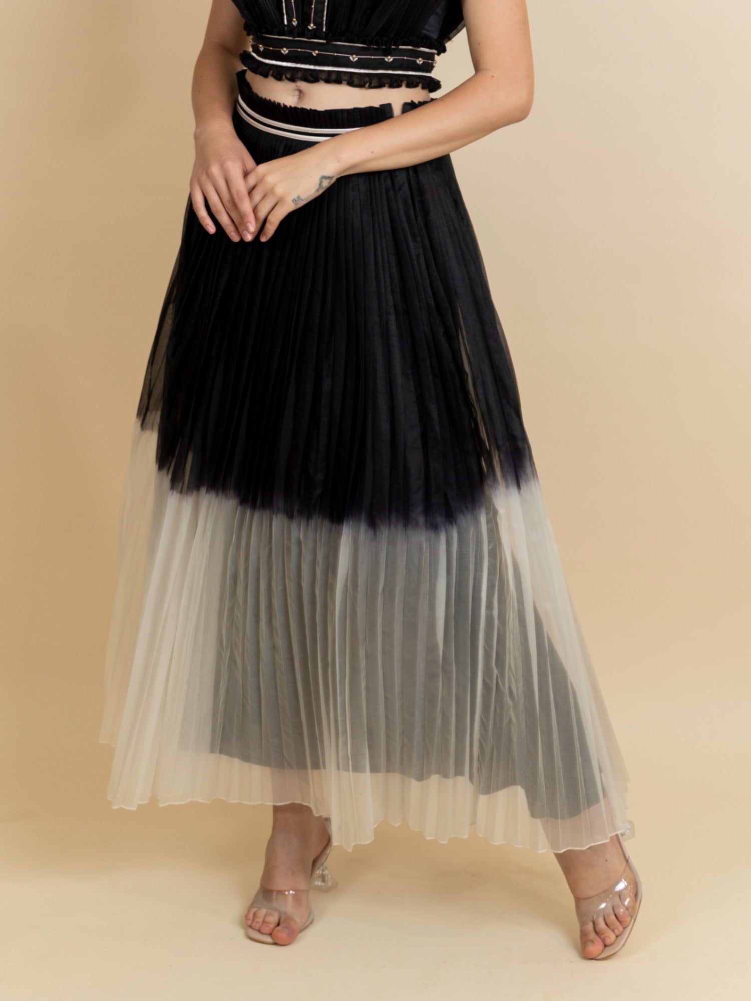 Pleated organza skirt. (Black) image 1