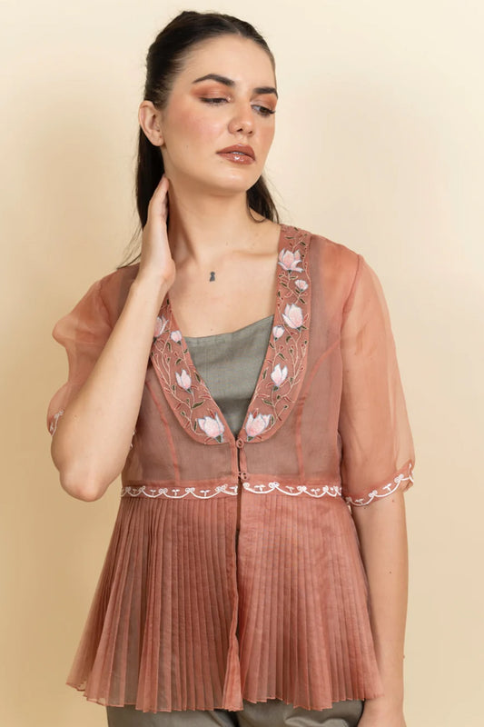 Cinnamon organza blazer (with bustier )