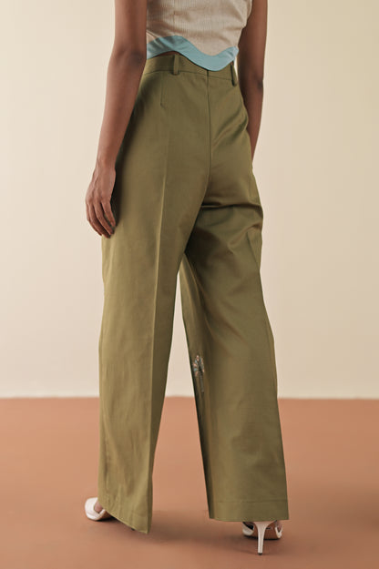 Olive embroidered pants image 1