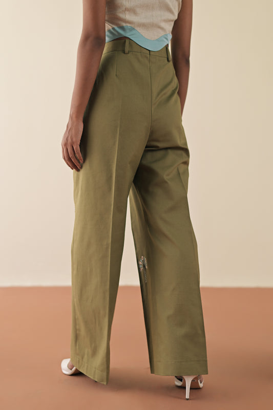 Olive embroidered pants image 1