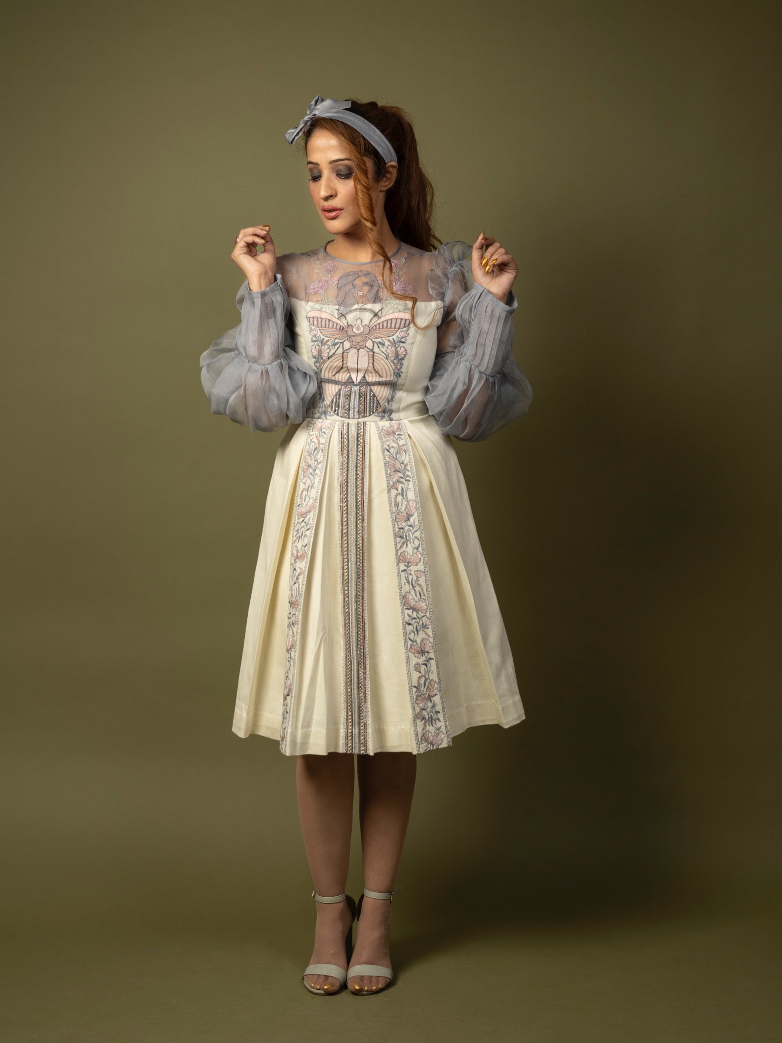 Off-white knee length dress. image 0