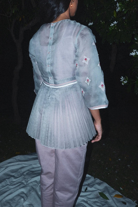 Grey peplum organza blazer with pants