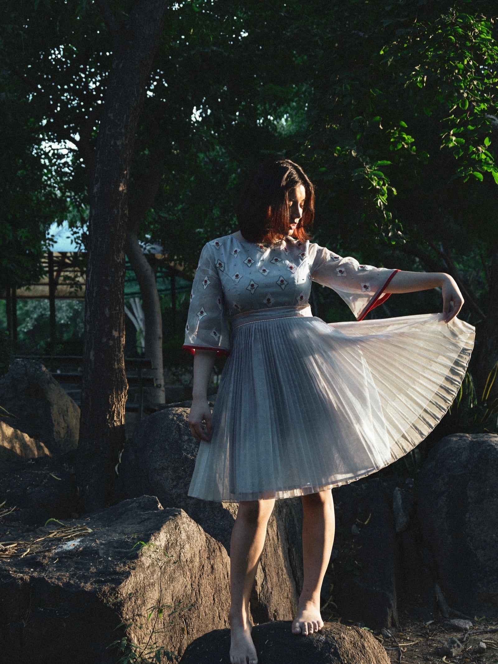Patchwork  skater organza dress. (Blue) image 1