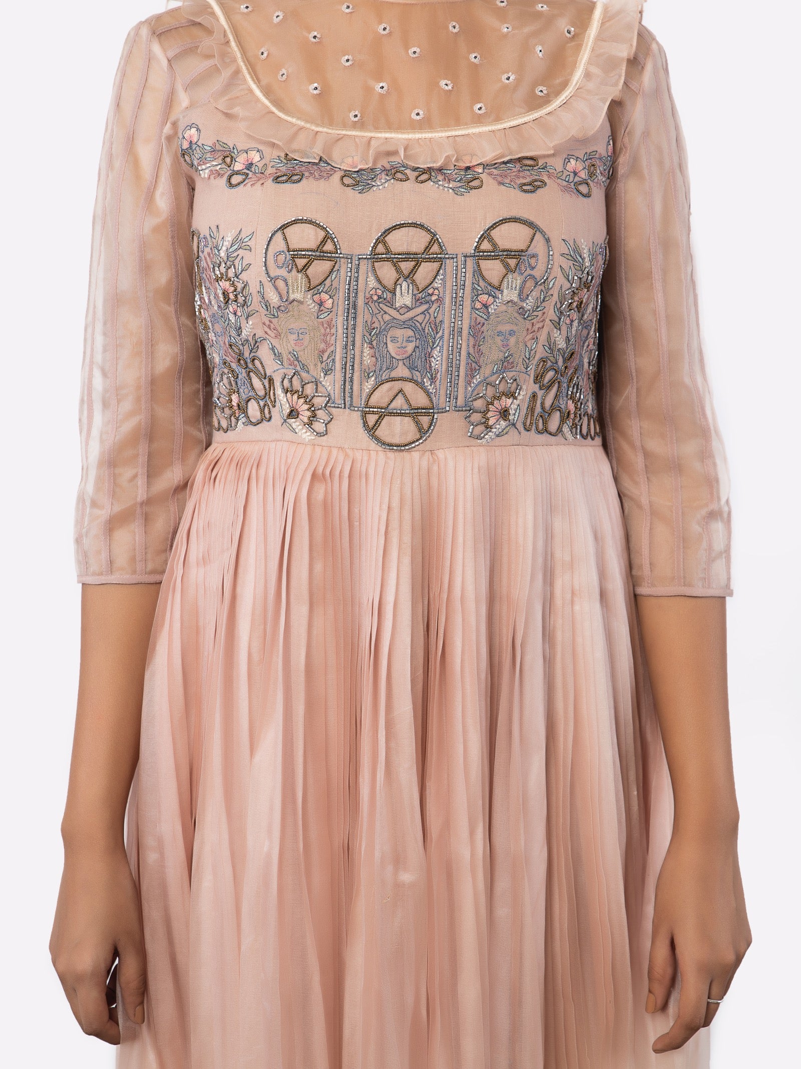 Rose gold floral embroidered organza gown. image 1