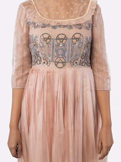 Rose gold floral embroidered organza gown. image 1