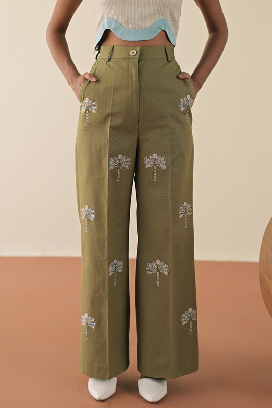 Olive embroidered pants image 0