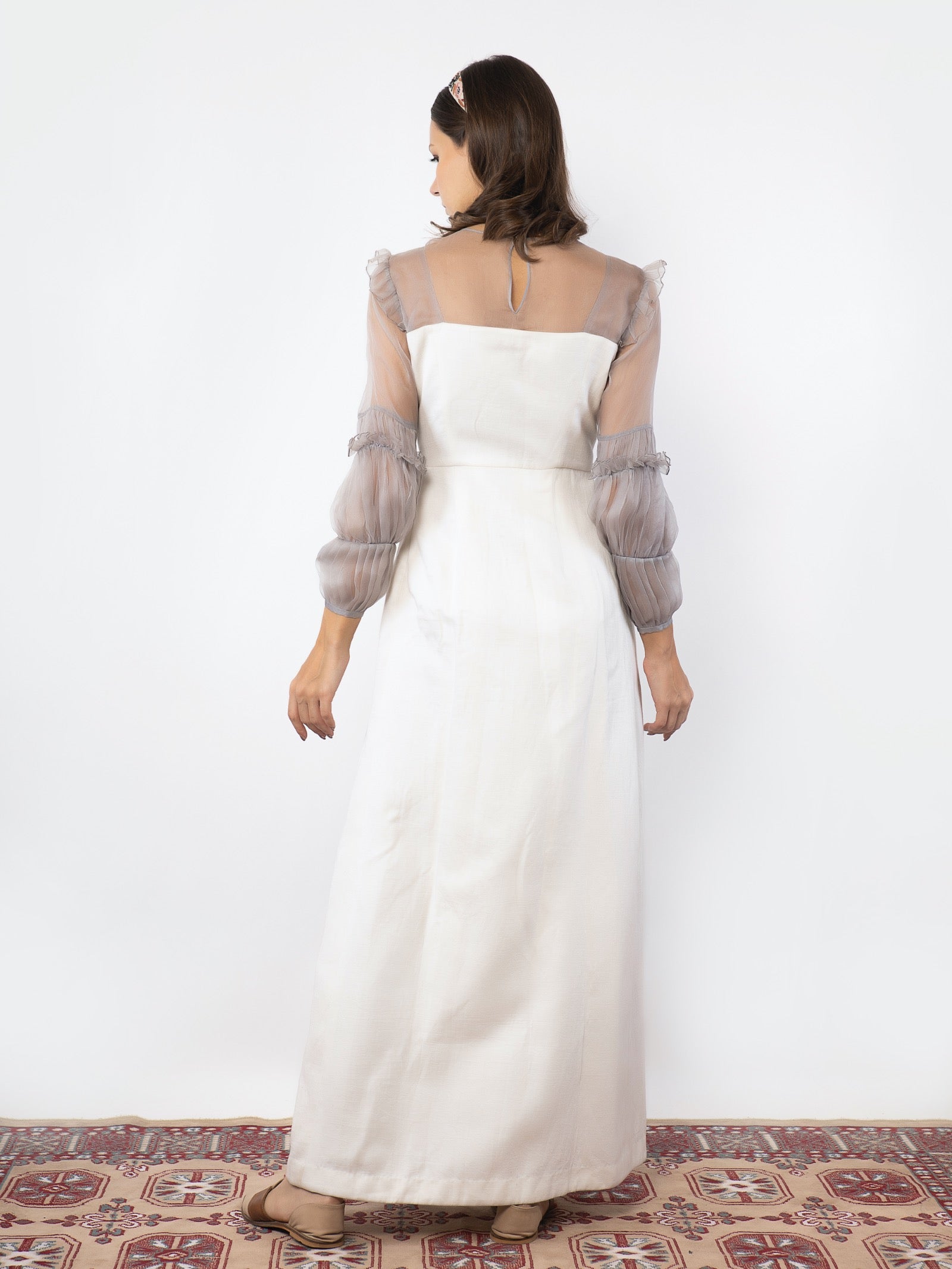 Off white floral embroidered gown. image 4