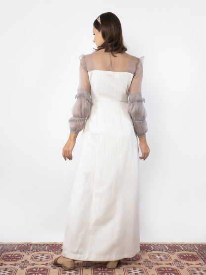 Off white floral embroidered gown. image 4