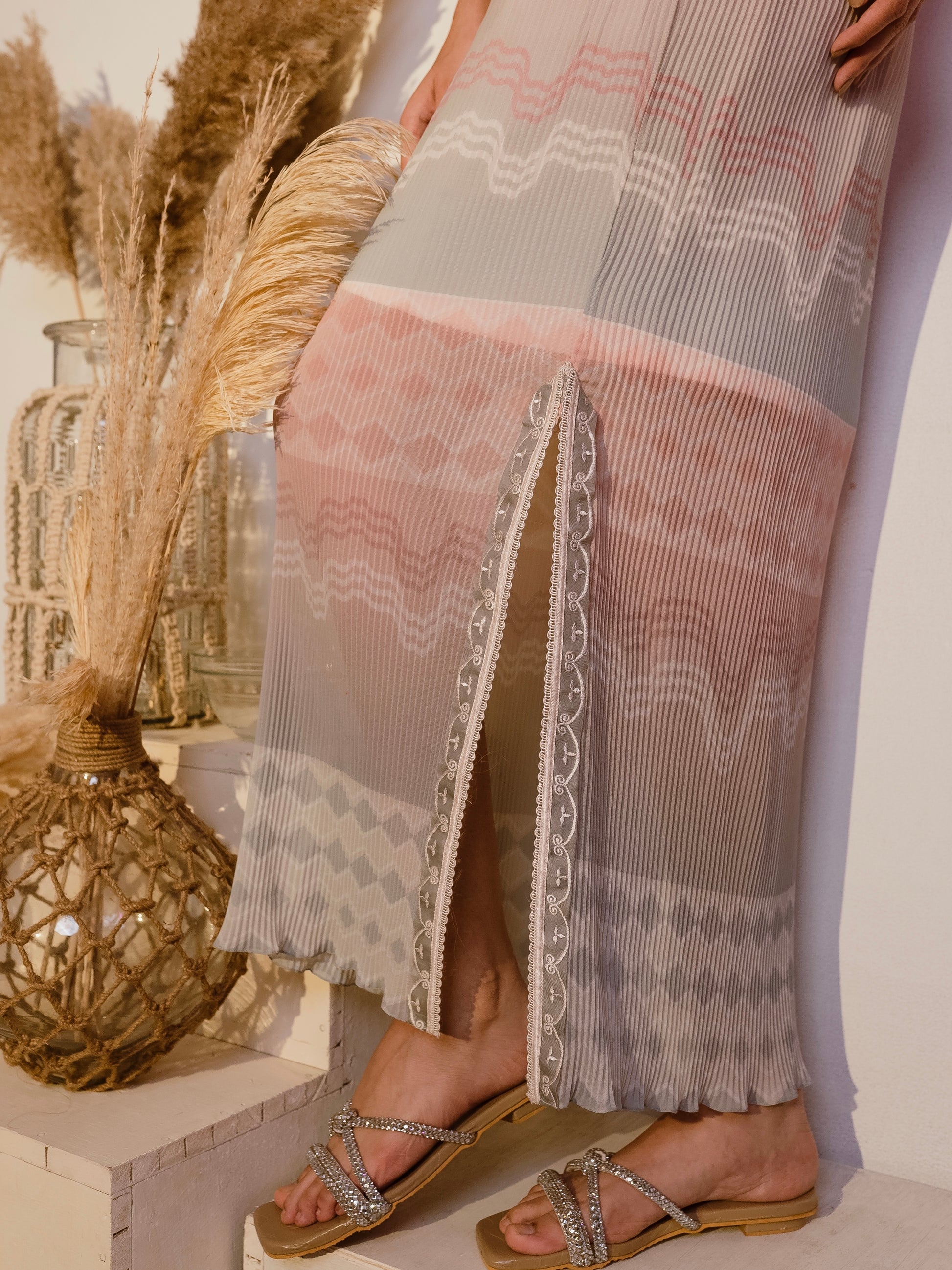 Narrow pleated georgette dress image 1