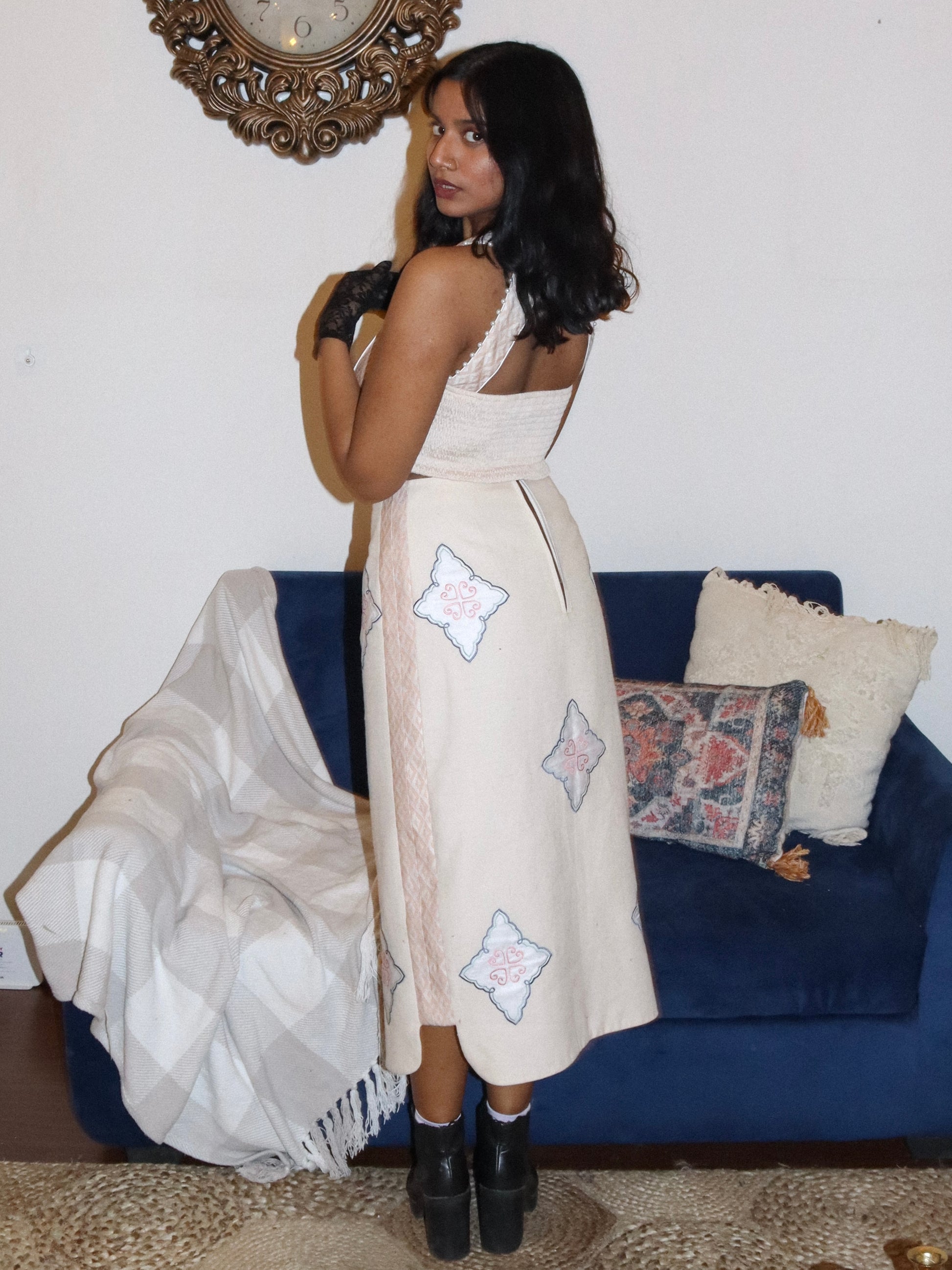 Corset top paired with embroiderd skirt image 1