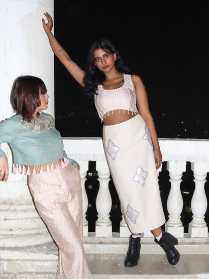 Corset top paired with embroiderd skirt image 0