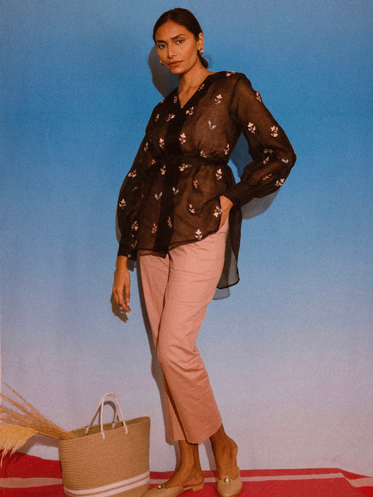 Black Organza shirt with rose gold pants image 0