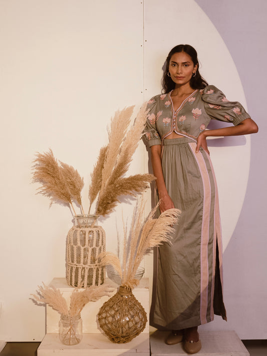 Sage green full length dress. image 1