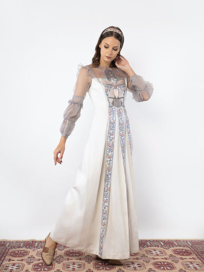 Off white floral embroidered gown. image 2