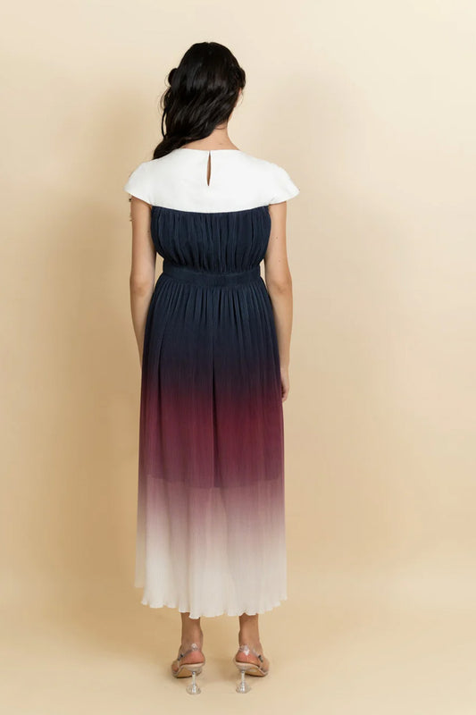 Embroidered neckline in a Georgette full length dress. (Ivory)
