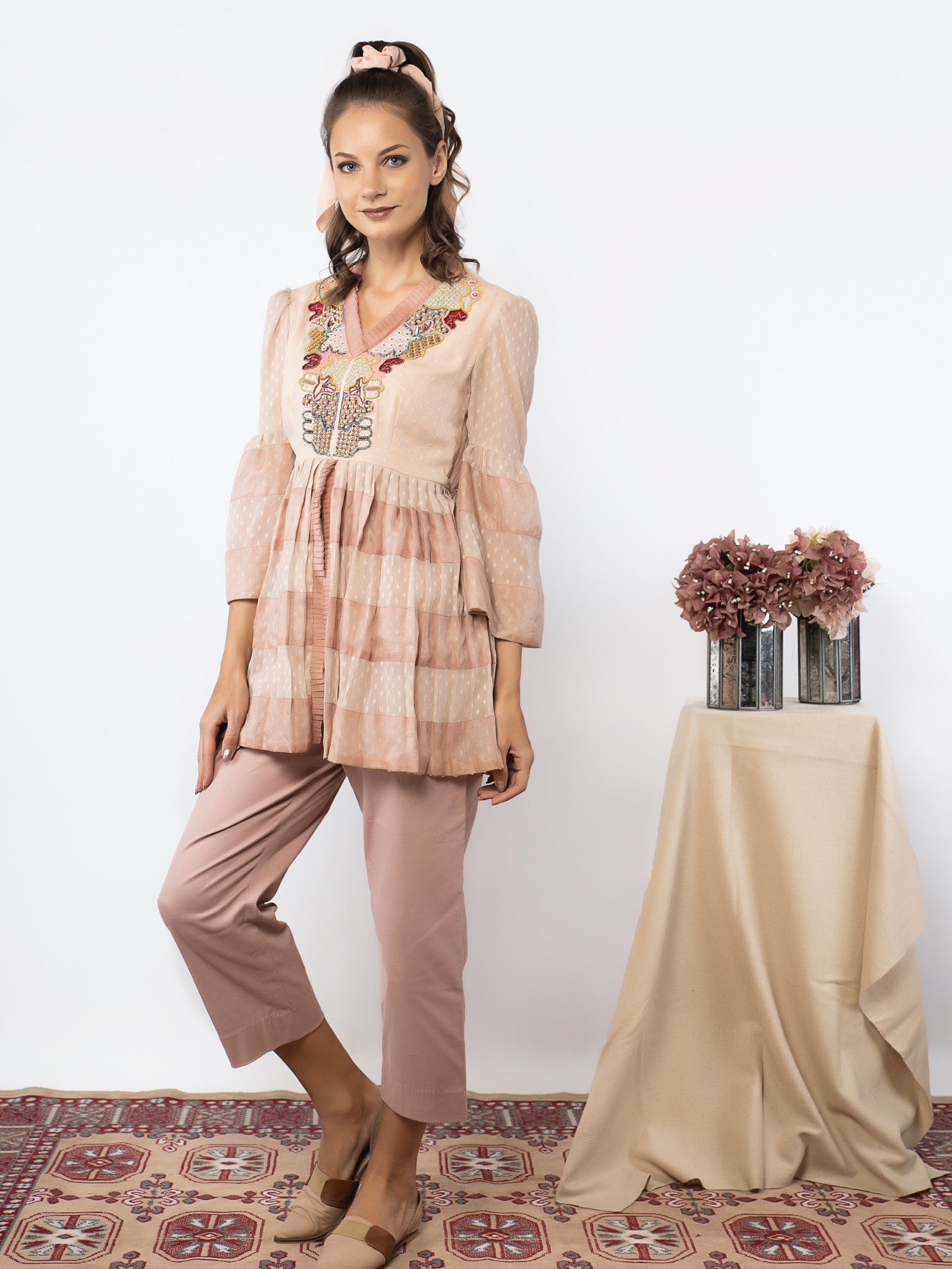 Pink patchwork tunic with straight fit pant image 3