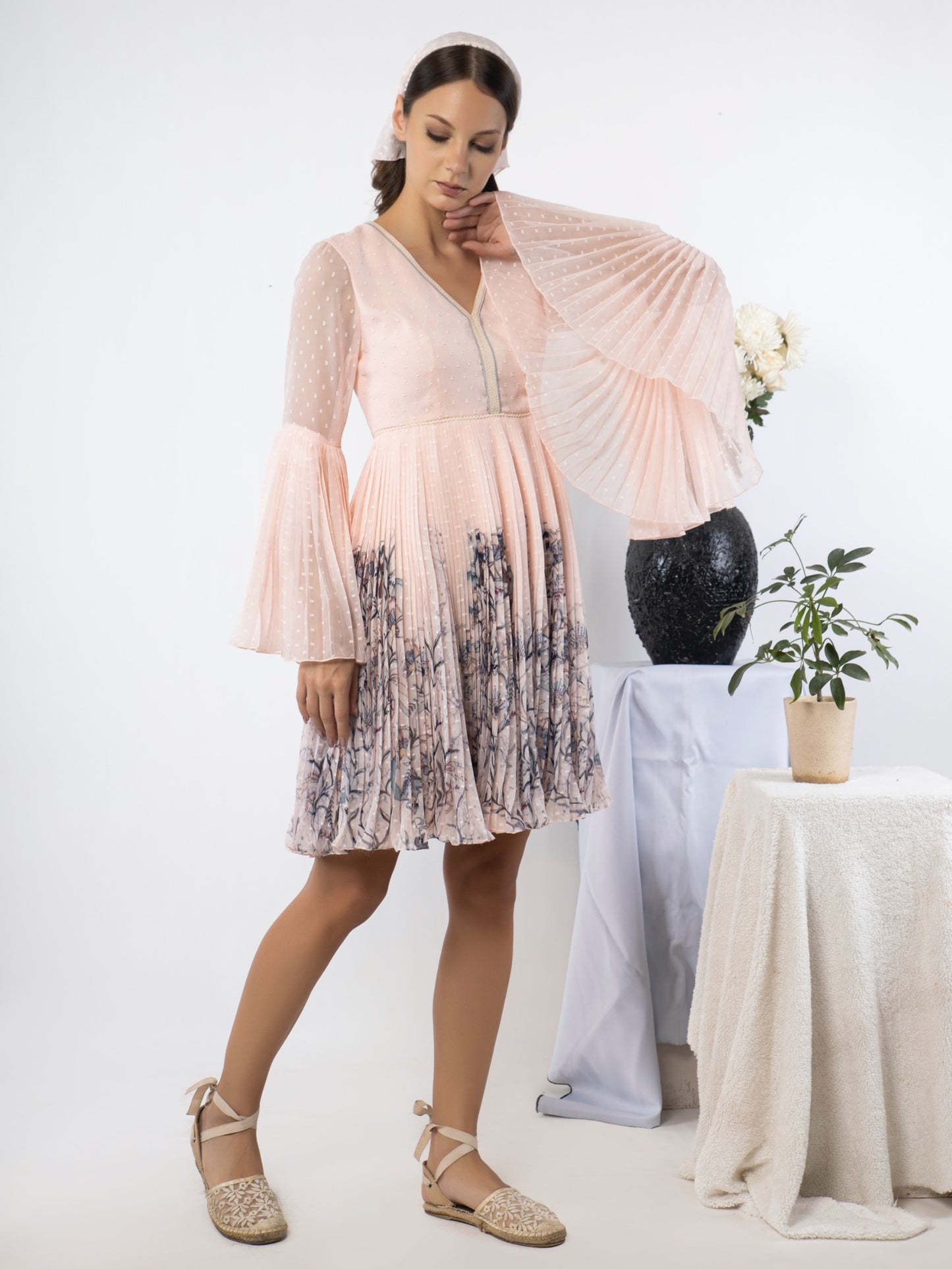 Dotted chiffon skater dress. image 1