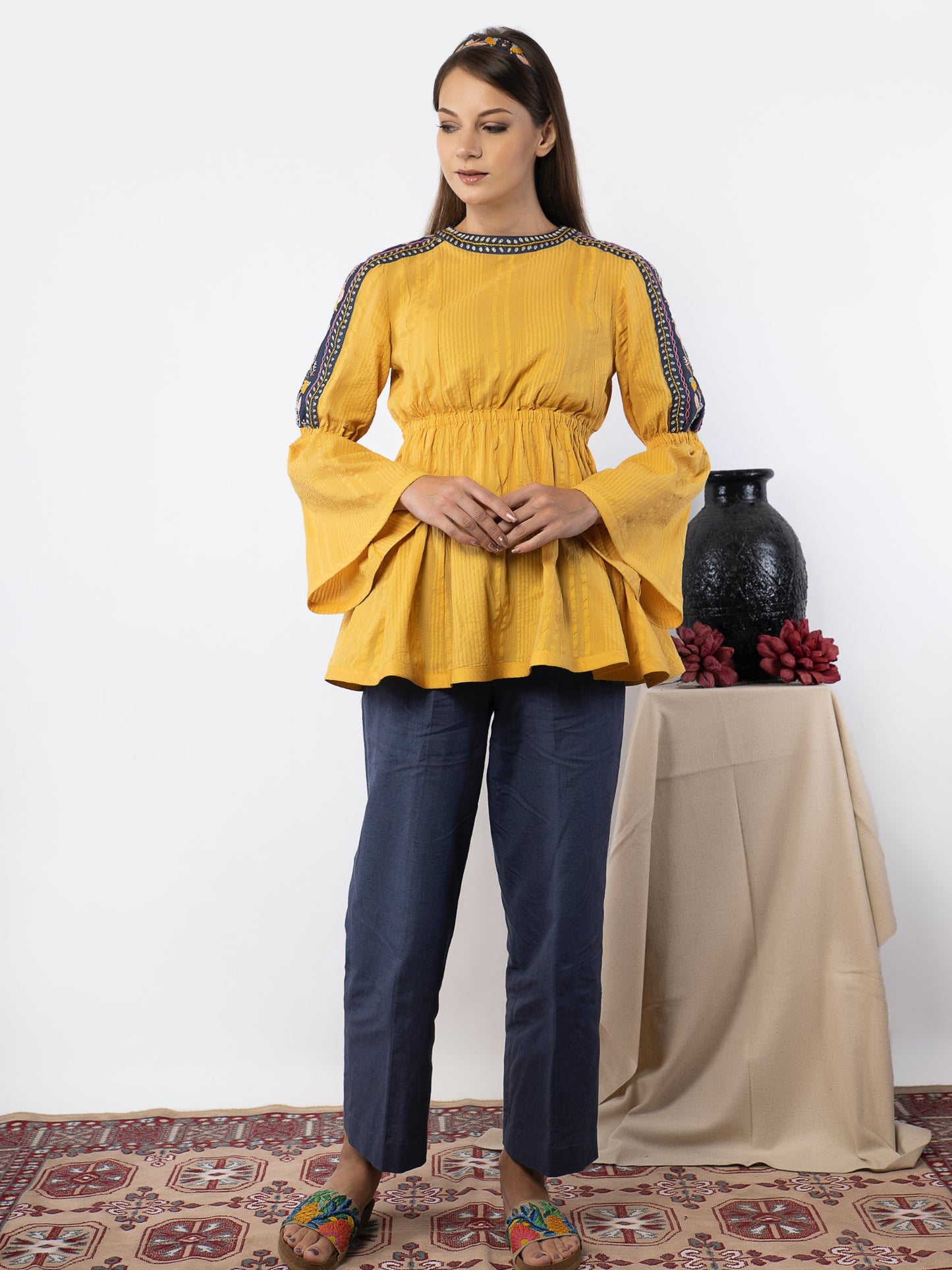 Yellow embroidered Top image 2