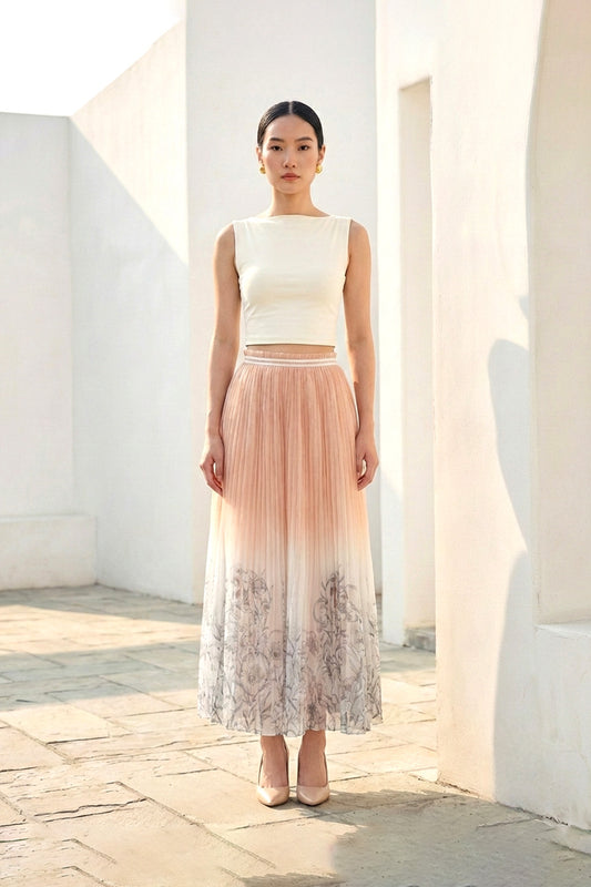 Peach ombré pleated skirt