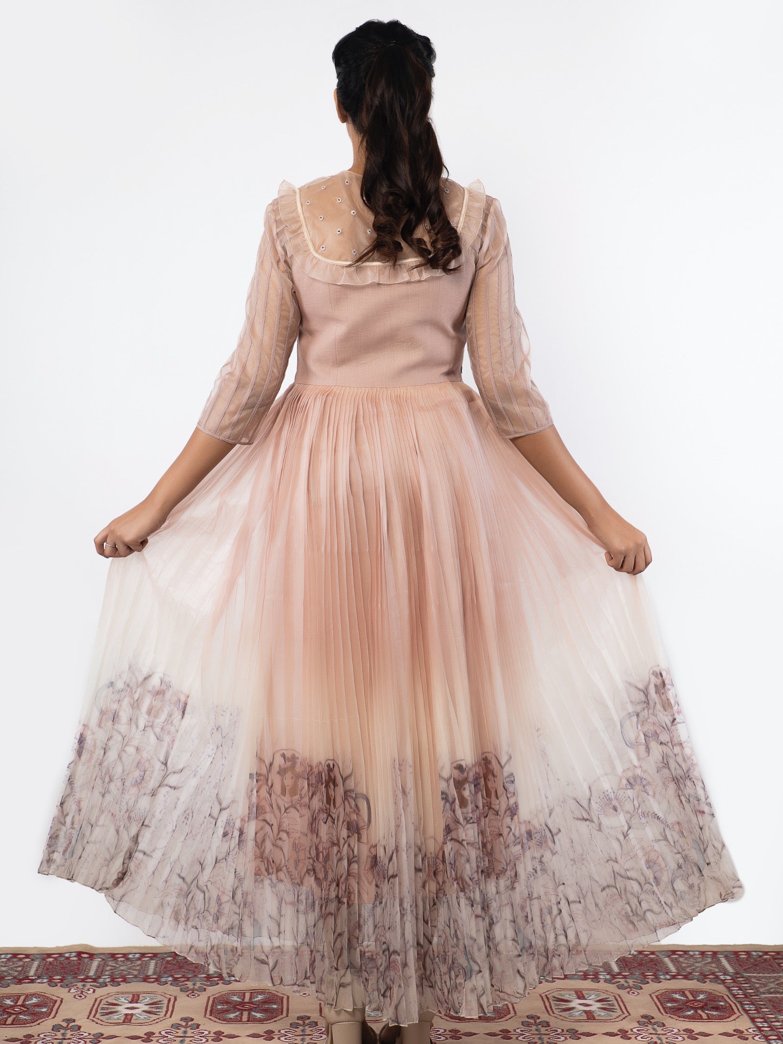Rose gold floral embroidered organza gown. image 2