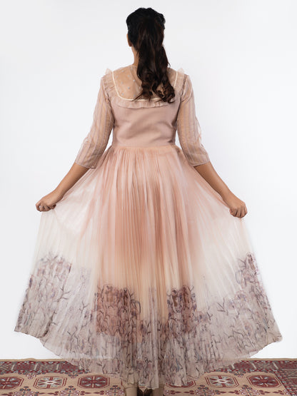 Rose gold floral embroidered organza gown. image 2