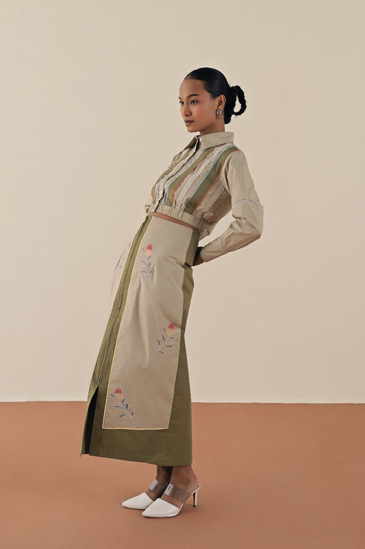 Embroidered olive skirt image 1