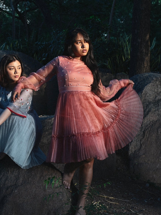 Blush pink organza skater dress. image 0