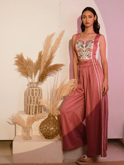 Embroidered crop top with pink flare pants image 3