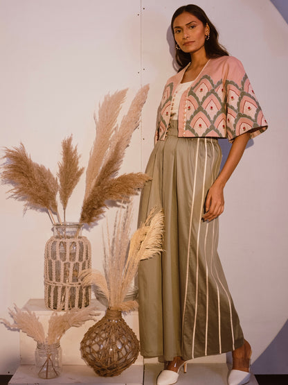 Patchwork linen short blazer with flare pants image 0